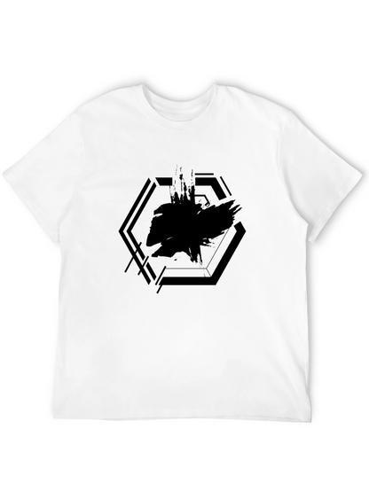 Mens Black Graphic Tee - Abstract Hexagon Design