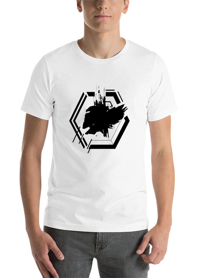 Mens Black Graphic Tee - Abstract Hexagon Design