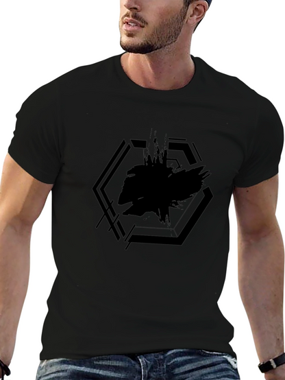 Mens Black Graphic Tee - Abstract Hexagon Design