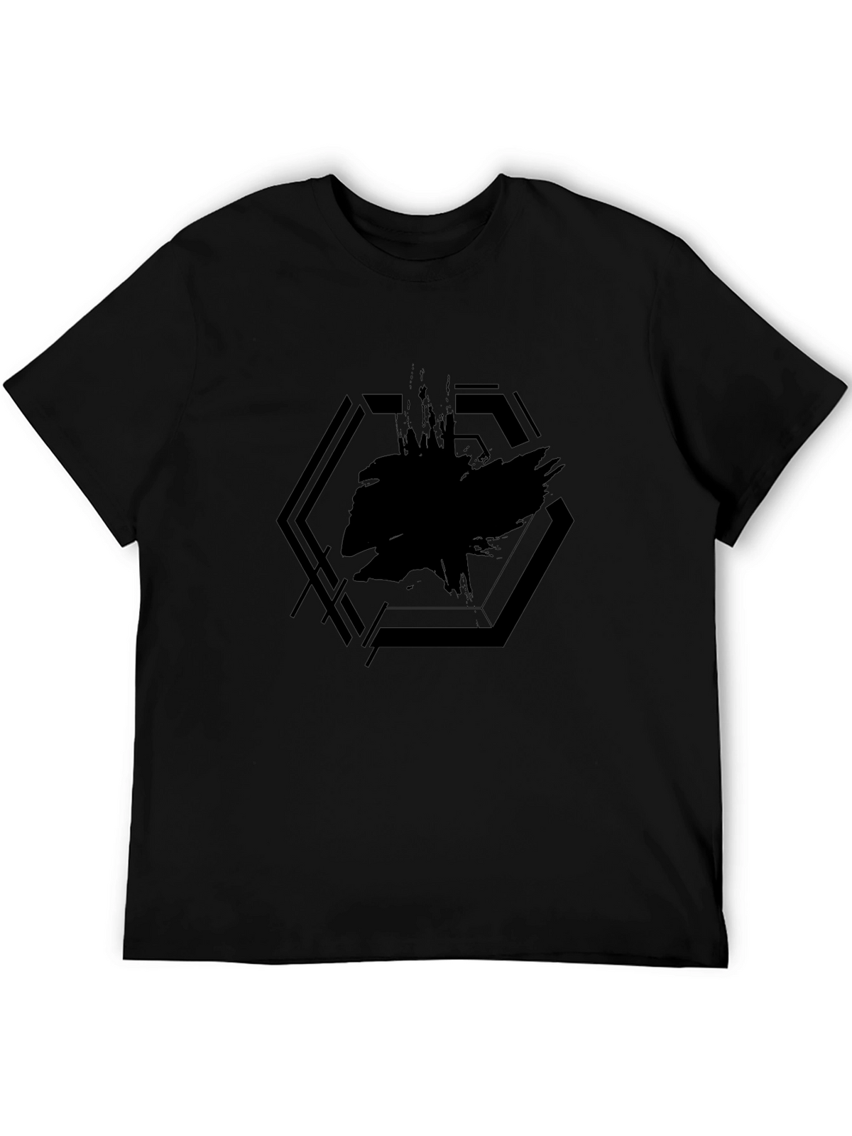 Mens Black Graphic Tee - Abstract Hexagon Design
