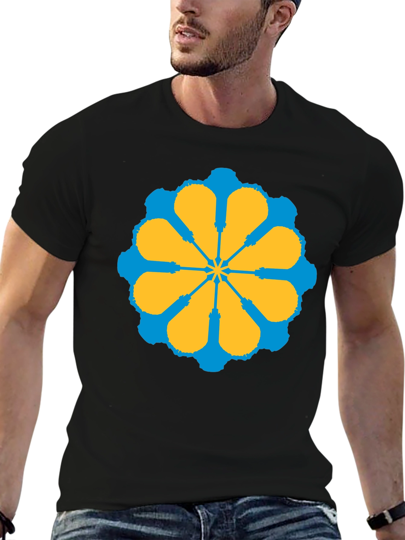 Geometric Flower Graphic Tee - Stylish Black T-Shirt