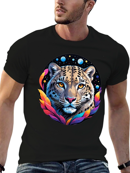 Leopard Galaxy Graphic Print Tee - Stylish Black T-Shirt