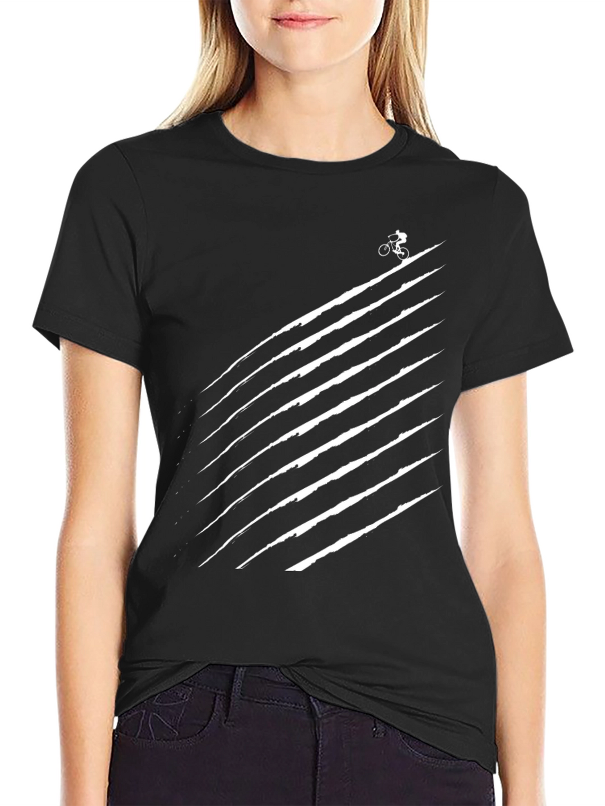 Mens Black Graphic Tee - Biker Trail Design