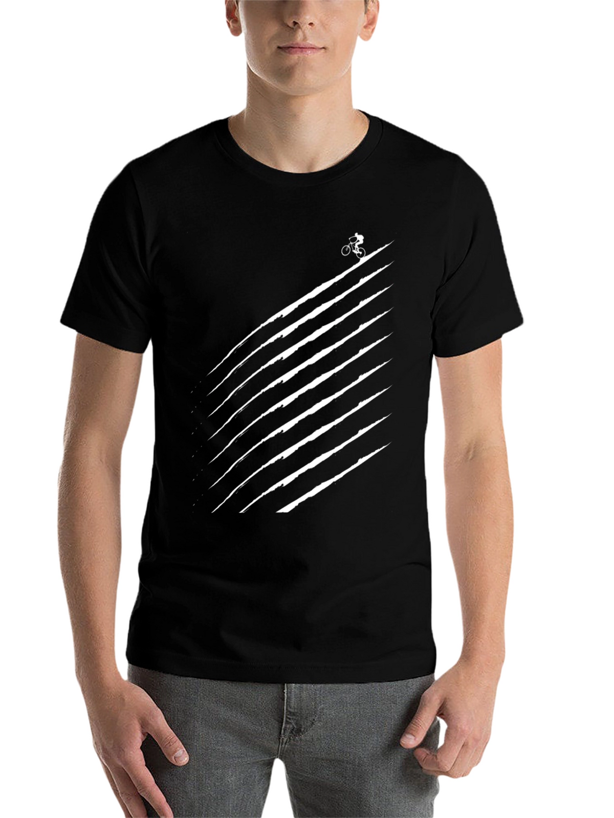 Mens Black Graphic Tee - Biker Trail Design
