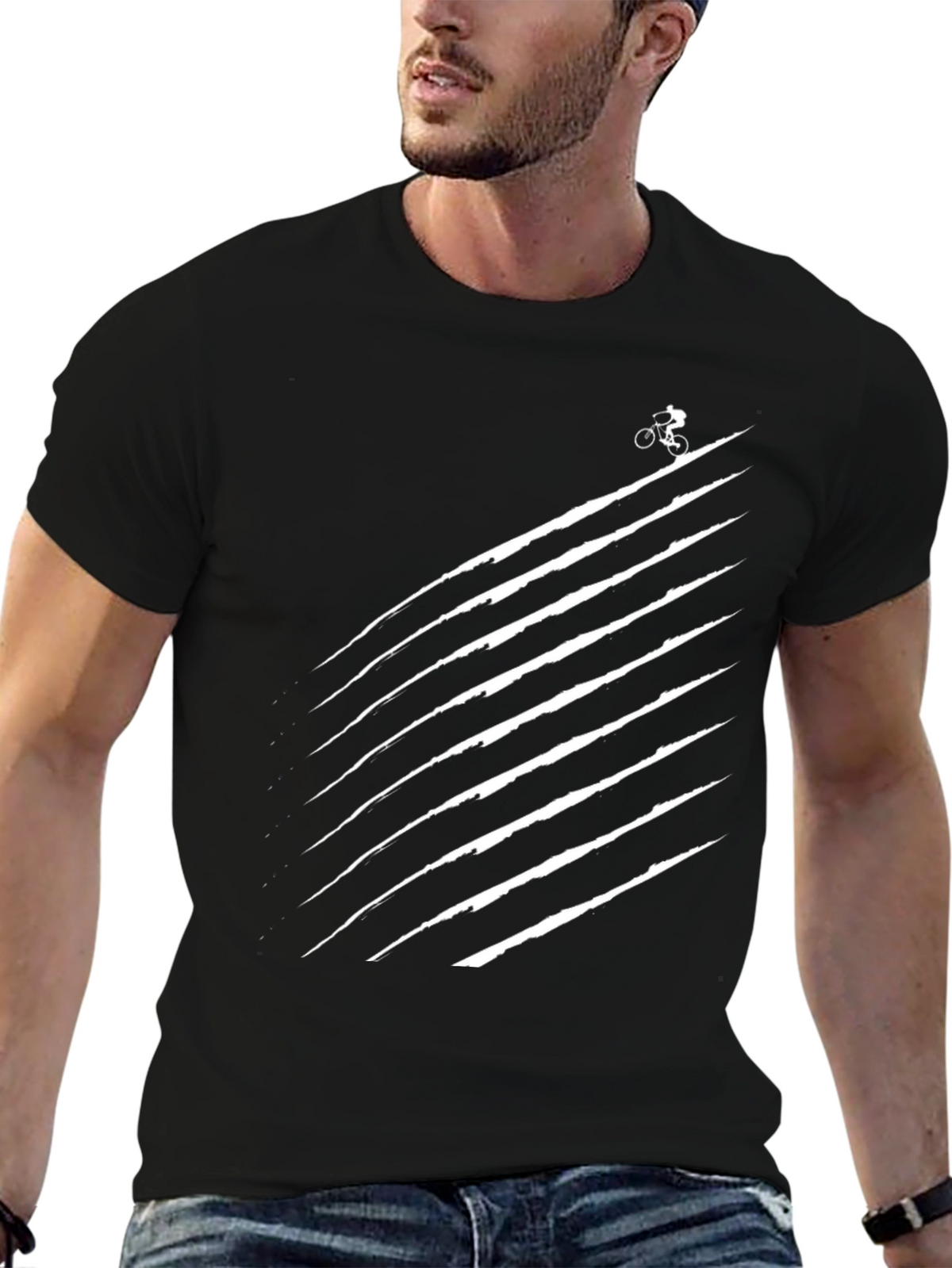 Mens Black Graphic Tee - Biker Trail Design