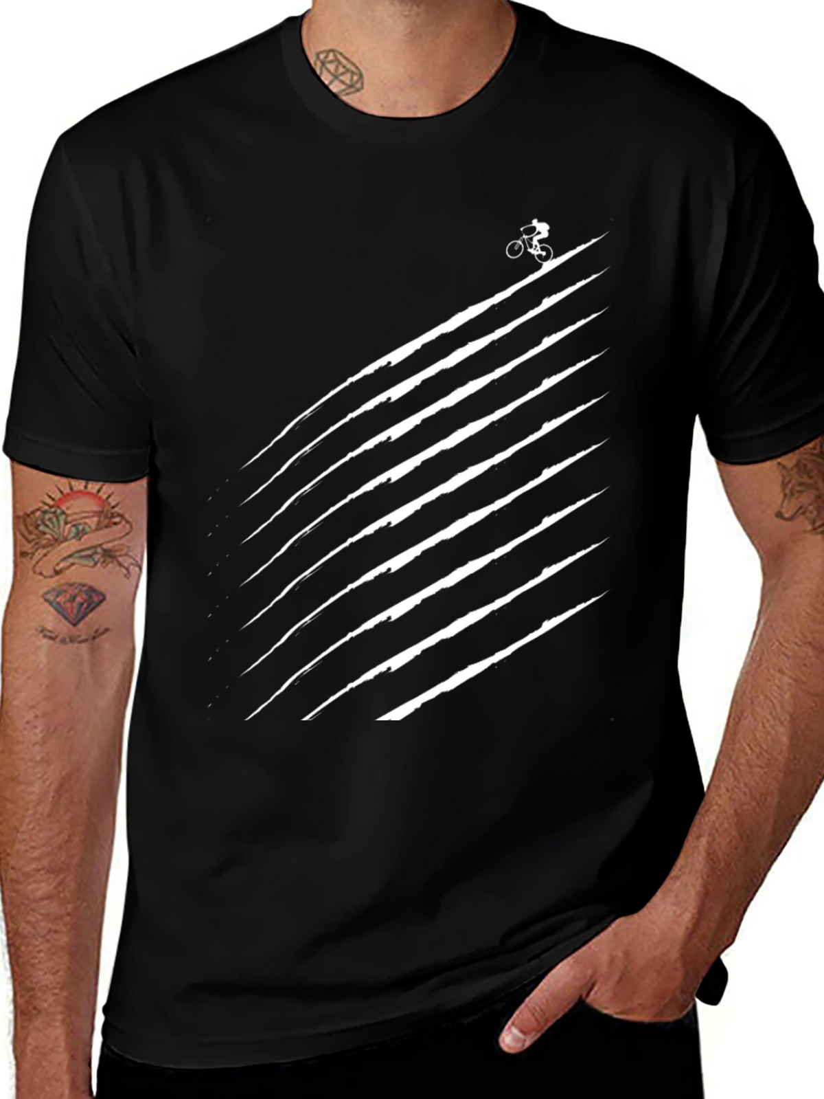 Mens Black Graphic Tee - Biker Trail Design