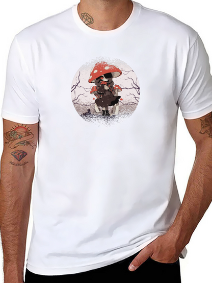 Mushroom Girl Graphic Tee - Dark Anime Style