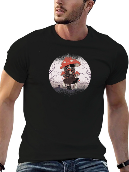 Mushroom Girl Graphic Tee - Dark Anime Style