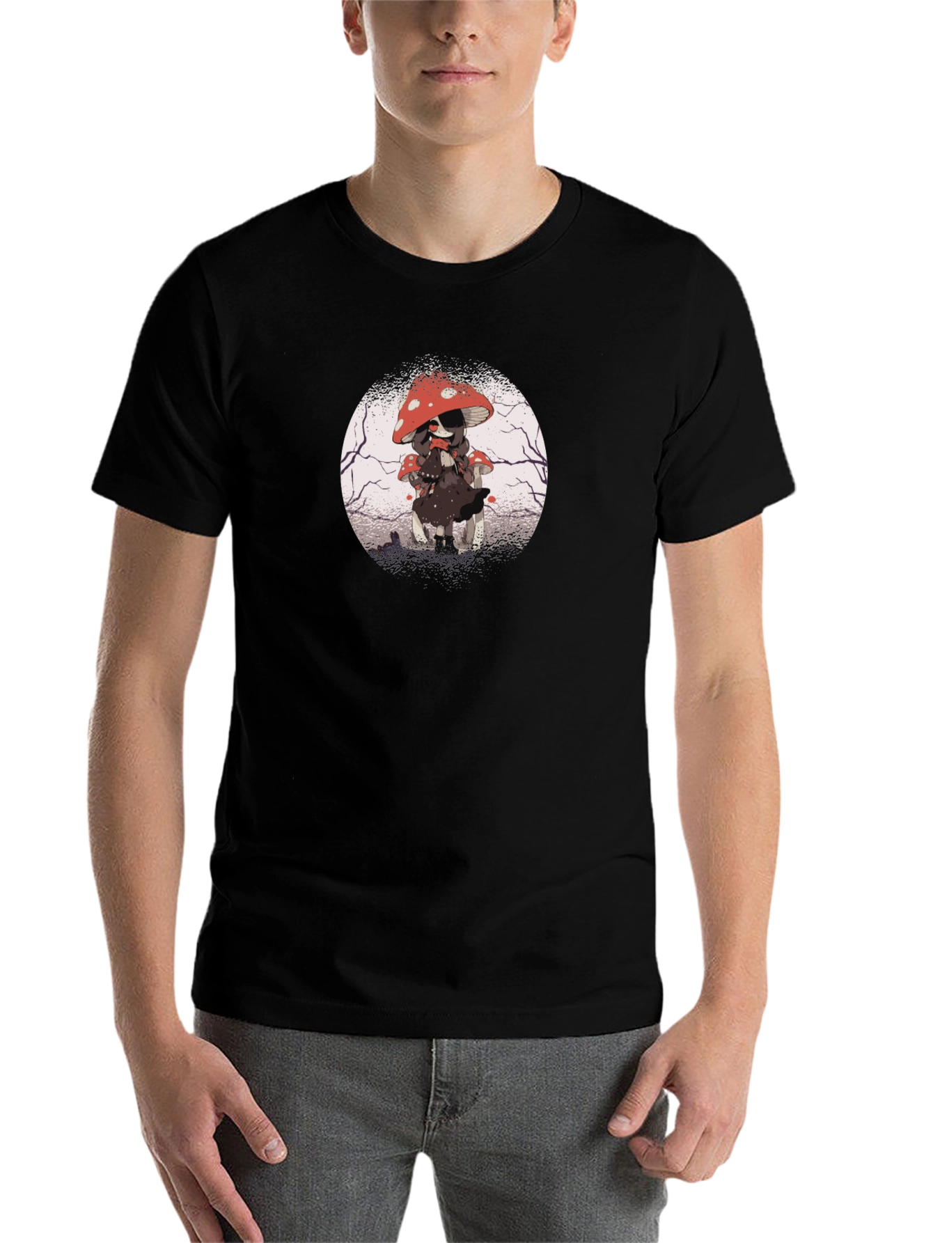 Mushroom Girl Graphic Tee - Dark Anime Style