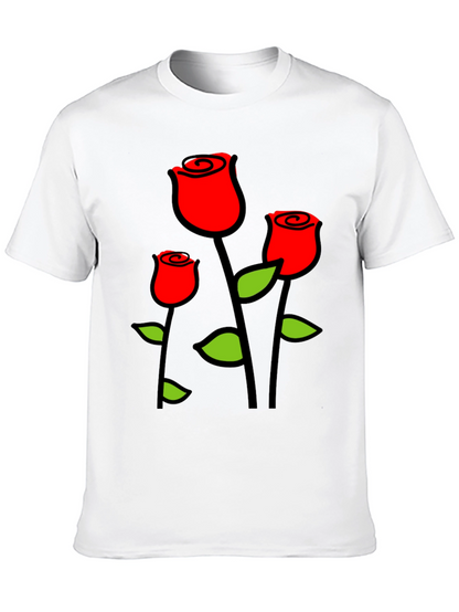 Black T-Shirt with Red Roses Graphic Print