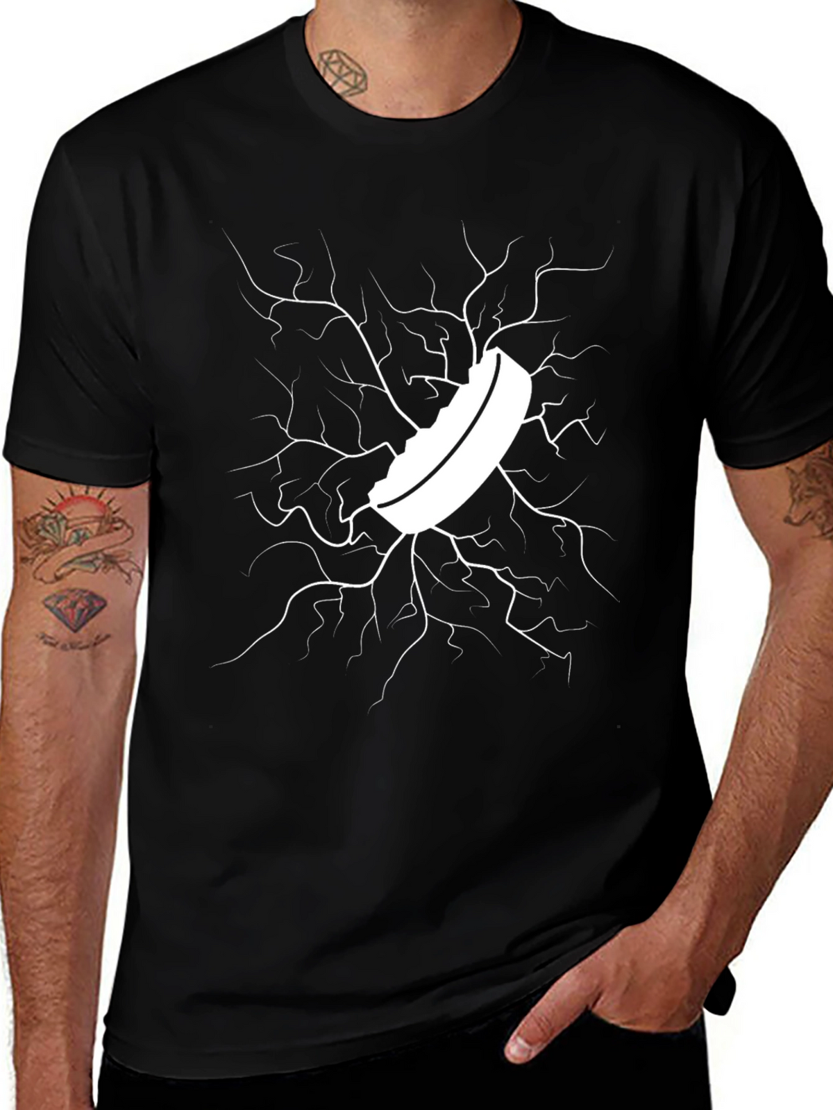 Cracked Ice Hockey Puck Graphic Tee - Black