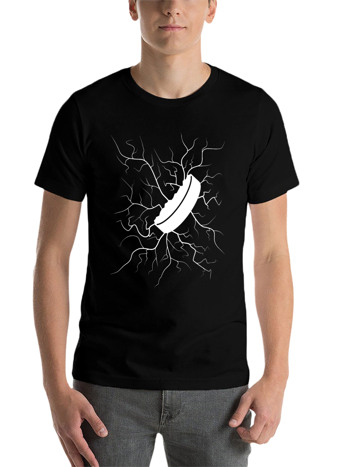 Cracked Ice Hockey Puck Graphic Tee - Black