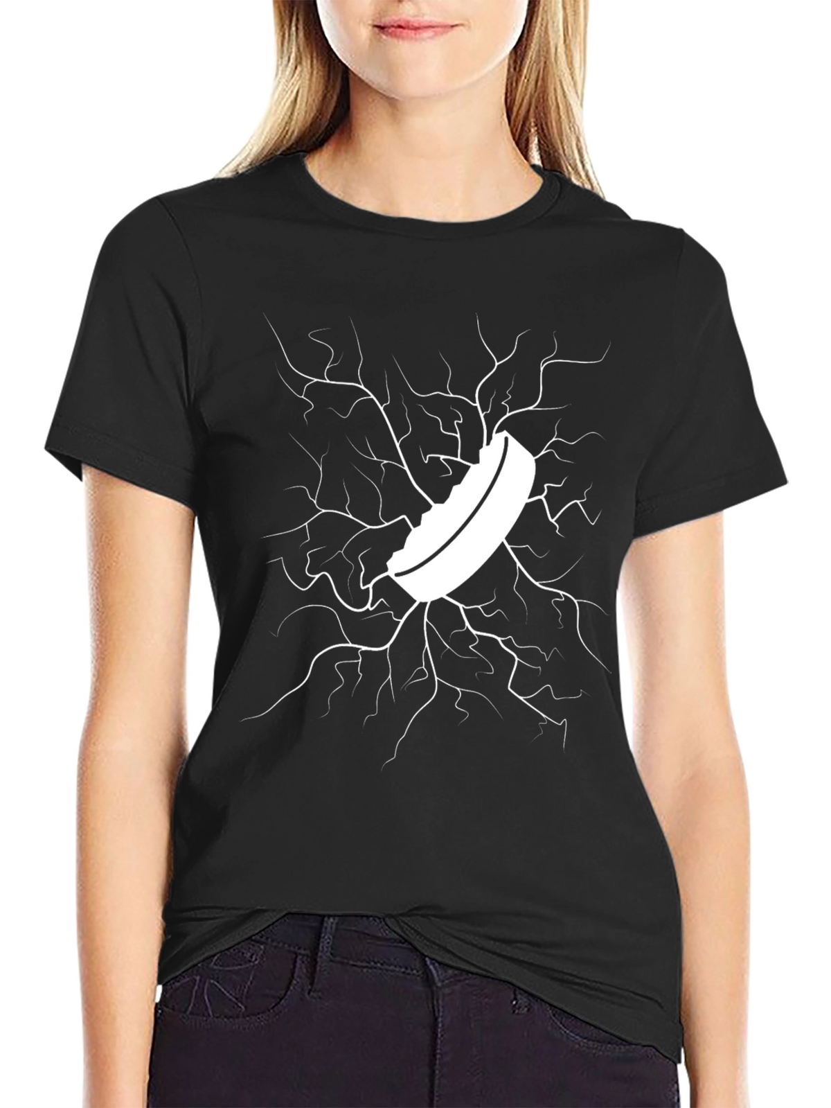 Cracked Ice Hockey Puck Graphic Tee - Black