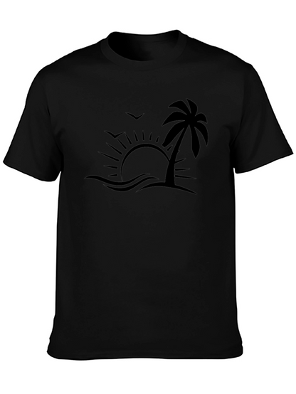 Tropical Beach Graphic Tee - Black