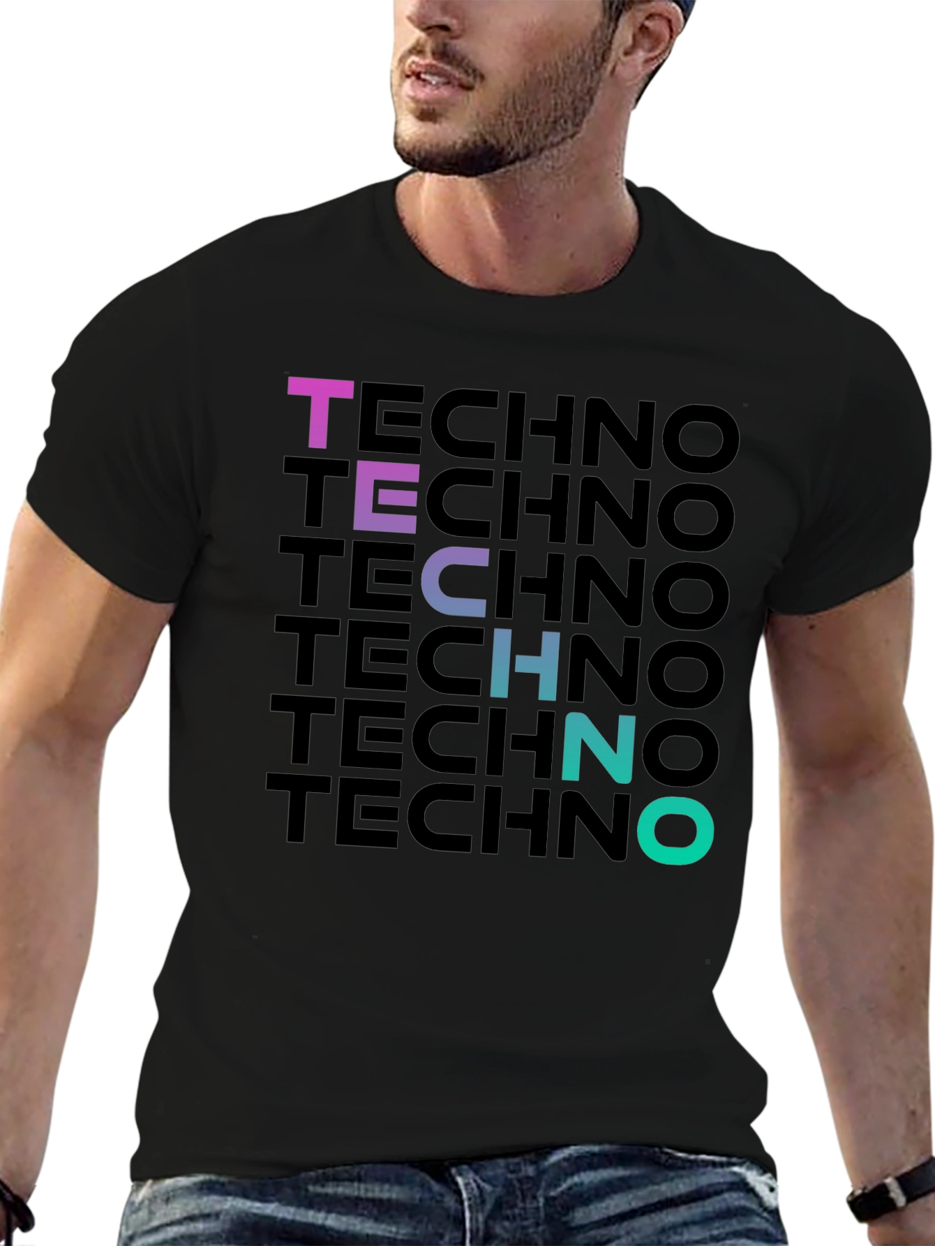 Techno Gradient T-Shirt - Bold Graphic Print