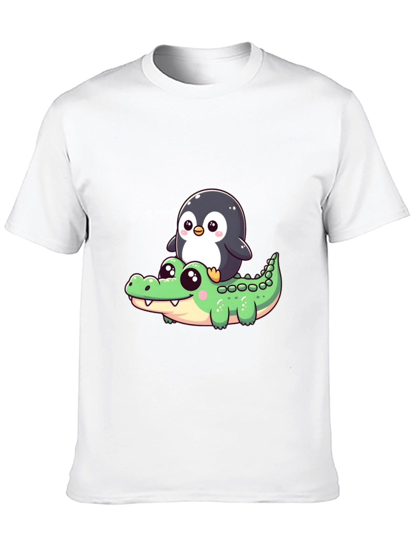 Cute Penguin Riding Alligator Graphic Tee - Black