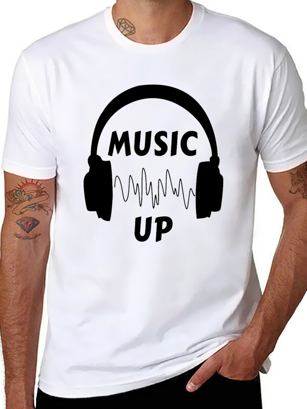 Music Up Black Graphic T-Shirt