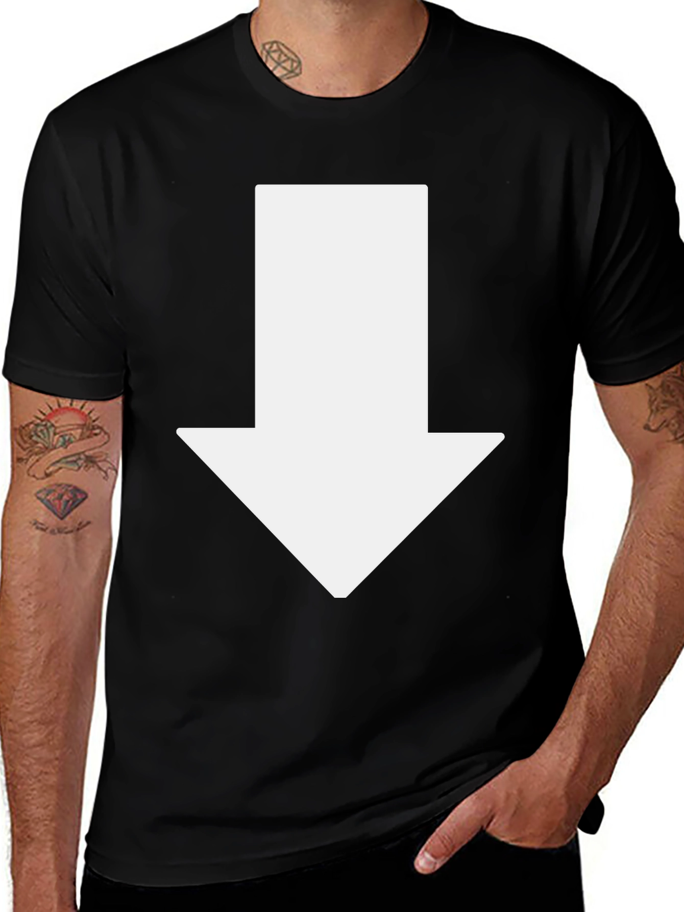 Arrow Down Graphic Tee - Casual Black T-Shirt