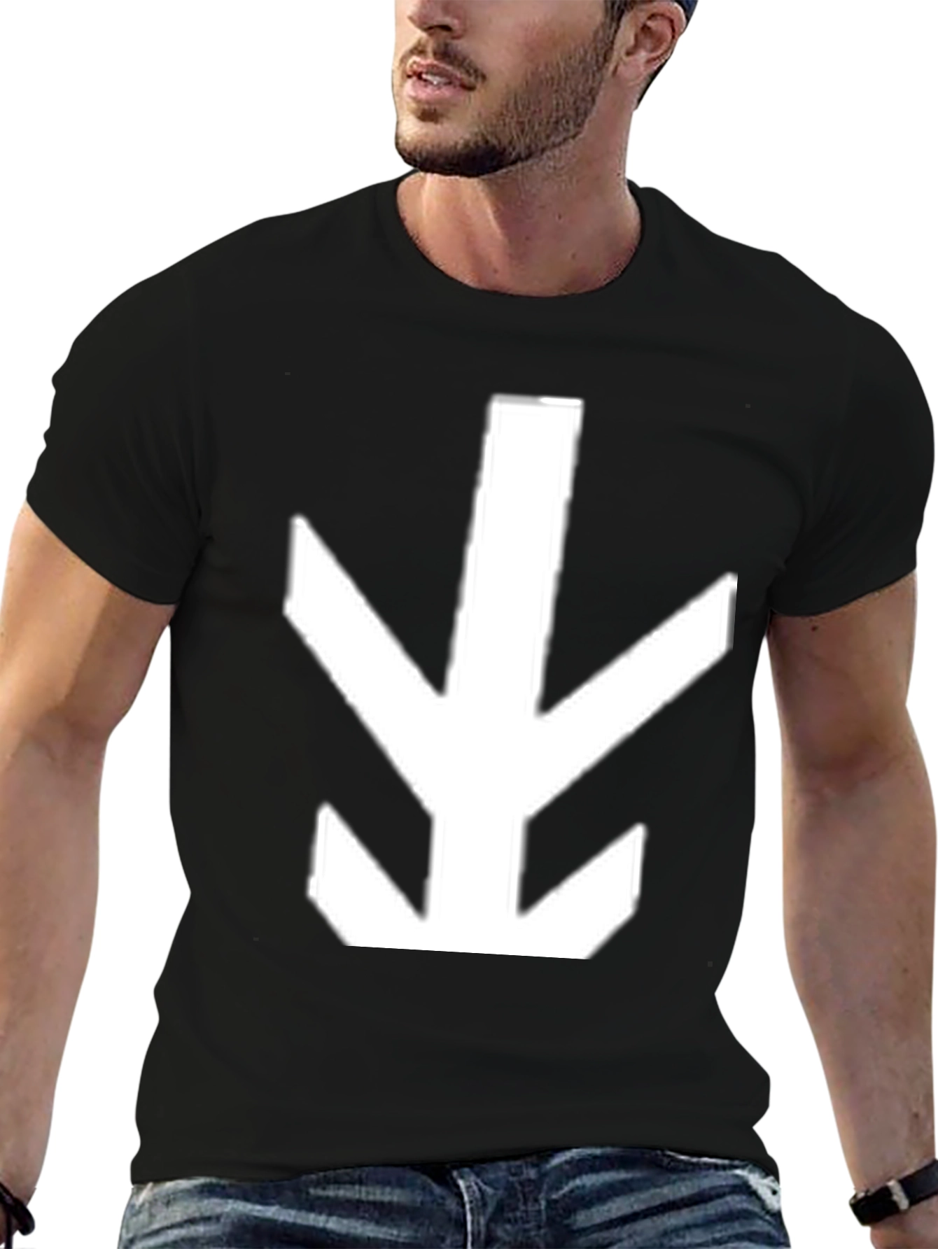Geometric Arrow Graphic Tee - Black Cotton Shirt