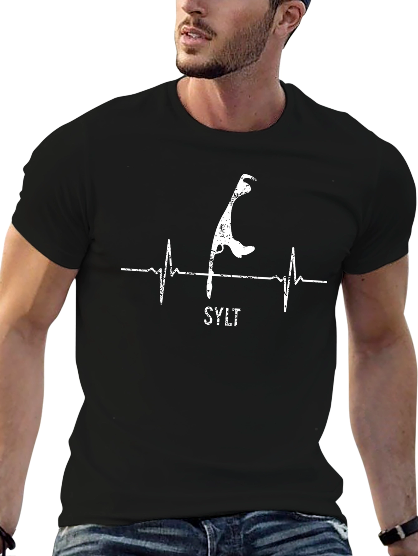 Sylt Island Heartbeat T-Shirt - Black