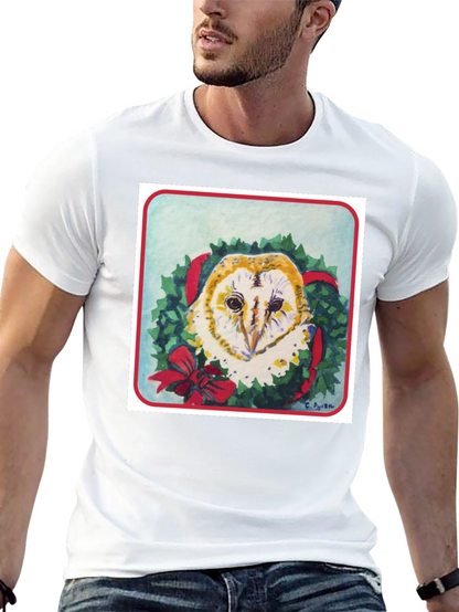 Festive Owl Wreath T-Shirt - Holiday Apparel