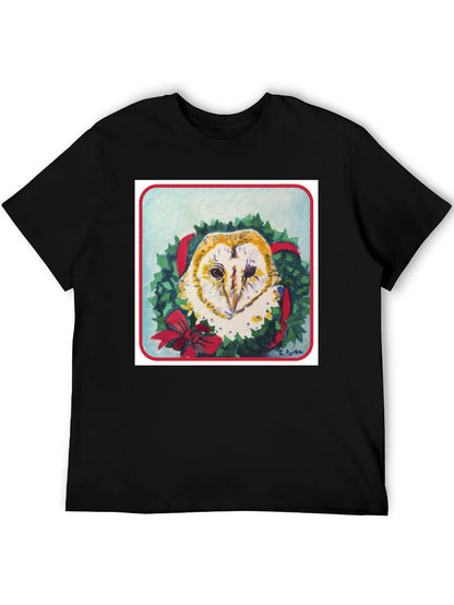 Festive Owl Wreath T-Shirt - Holiday Apparel
