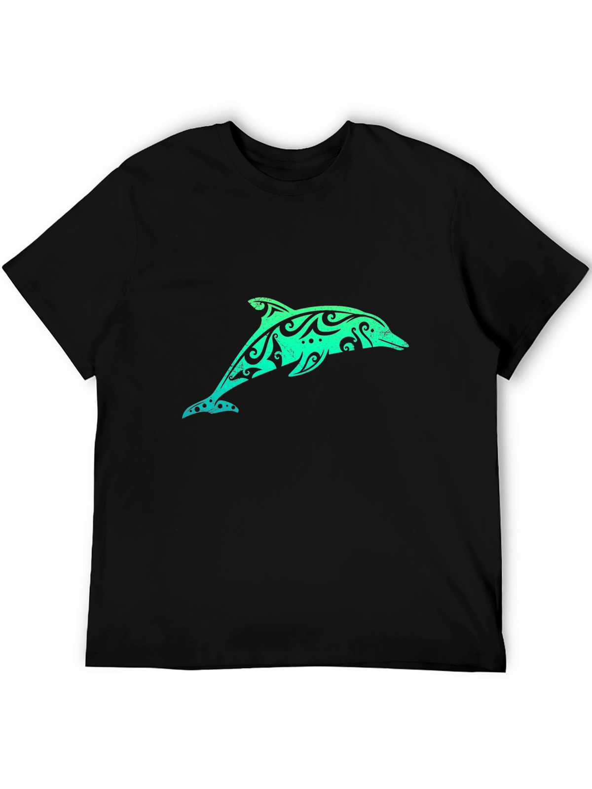 Tribal Dolphin Graphic Tee - Black Cotton T-Shirt