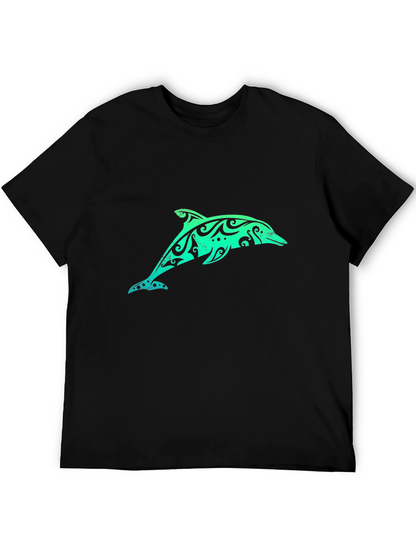 Tribal Dolphin Graphic Tee - Black Cotton T-Shirt