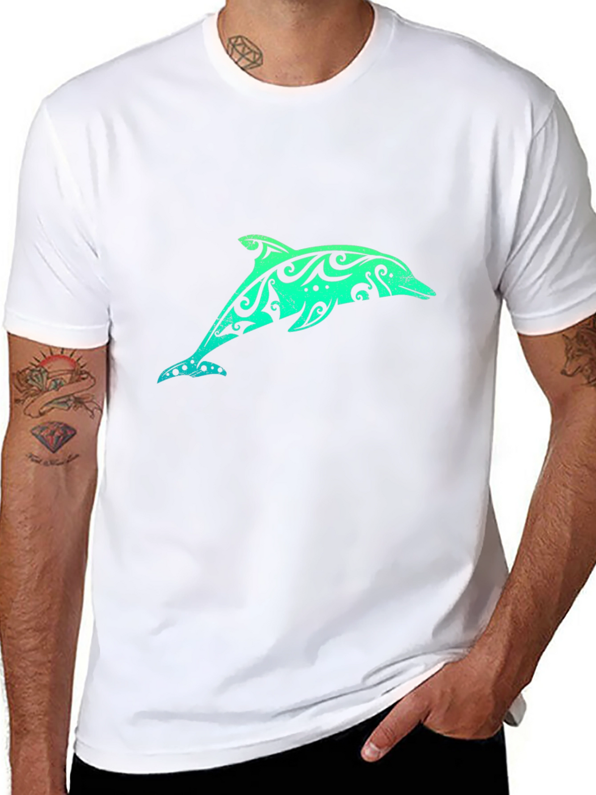 Tribal Dolphin Graphic Tee - Black Cotton T-Shirt