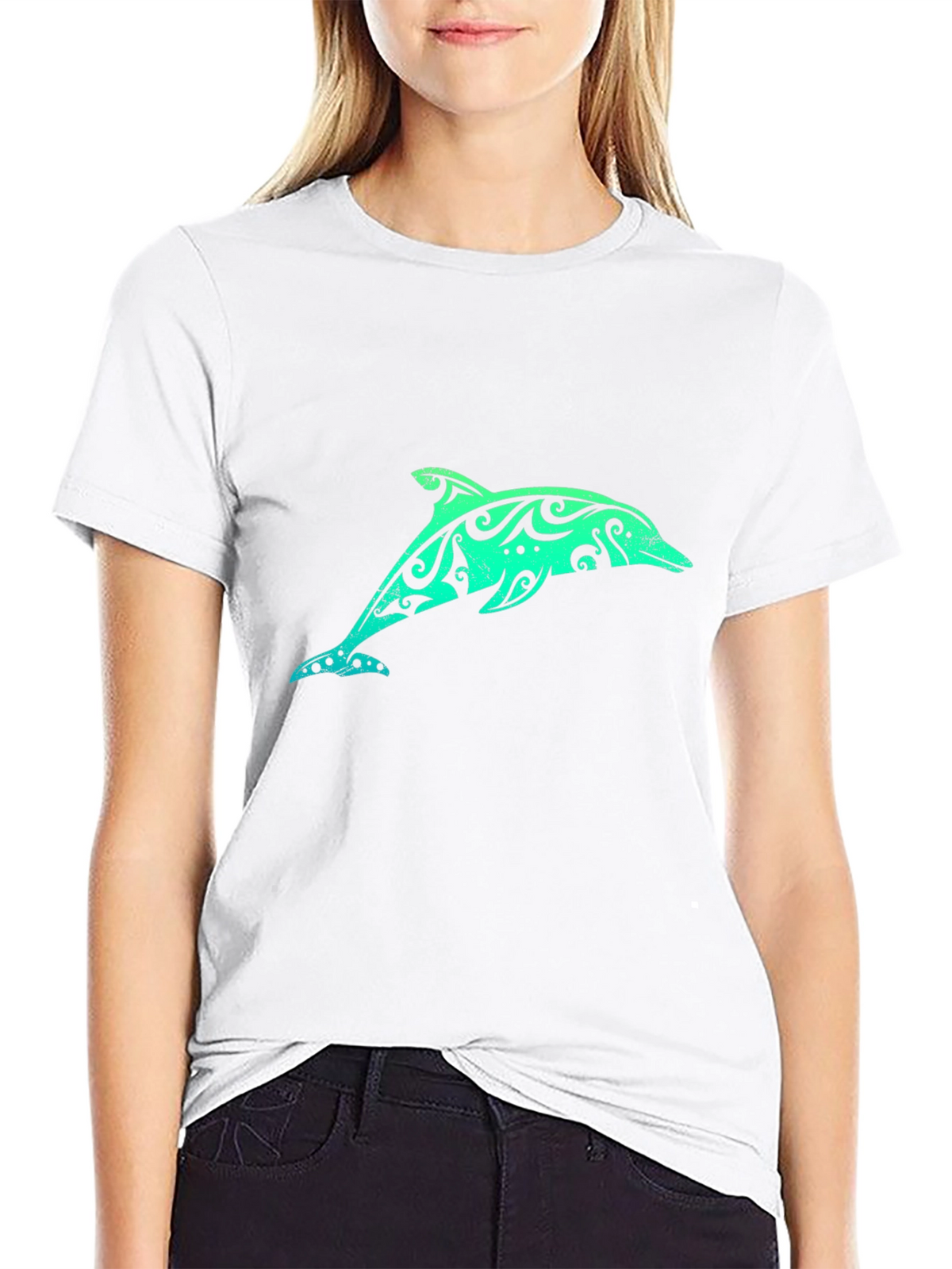 Tribal Dolphin Graphic Tee - Black Cotton T-Shirt