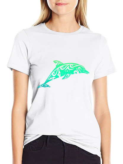 Tribal Dolphin Graphic Tee - Black Cotton T-Shirt