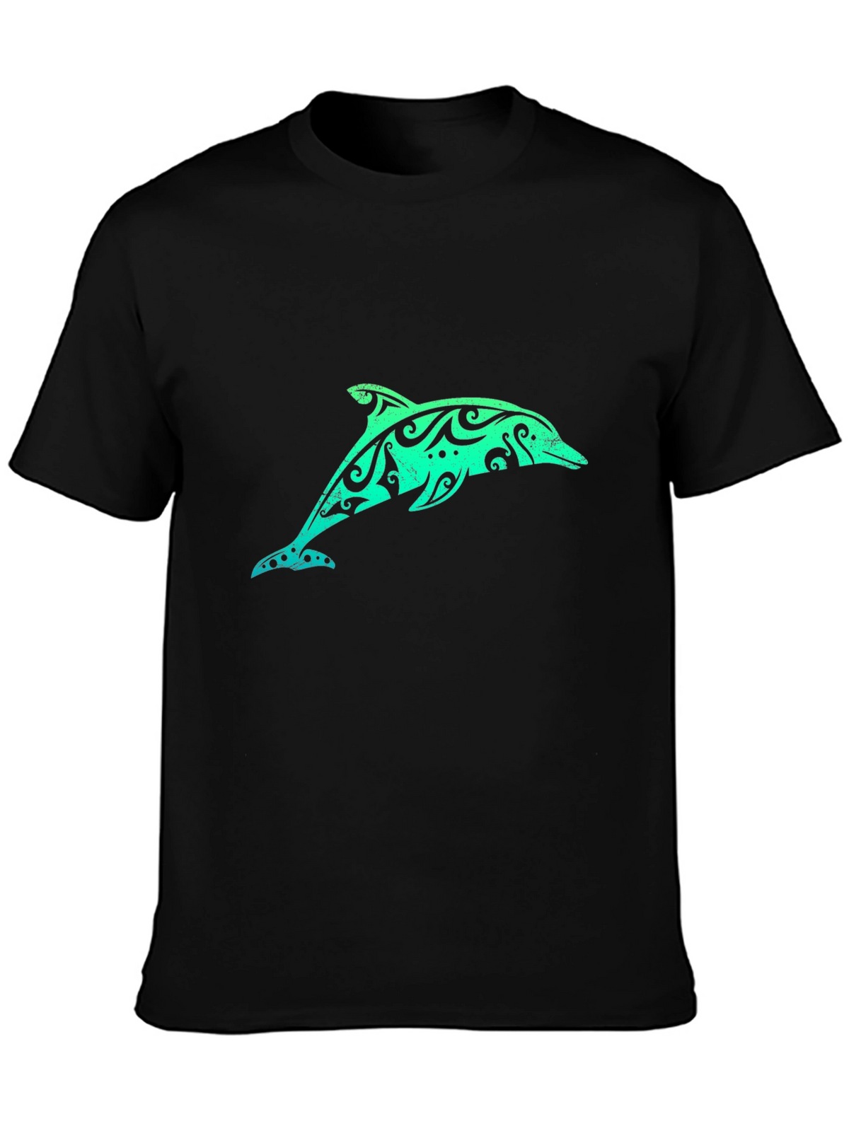 Tribal Dolphin Graphic Tee - Black Cotton T-Shirt