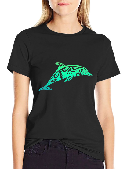 Tribal Dolphin Graphic Tee - Black Cotton T-Shirt