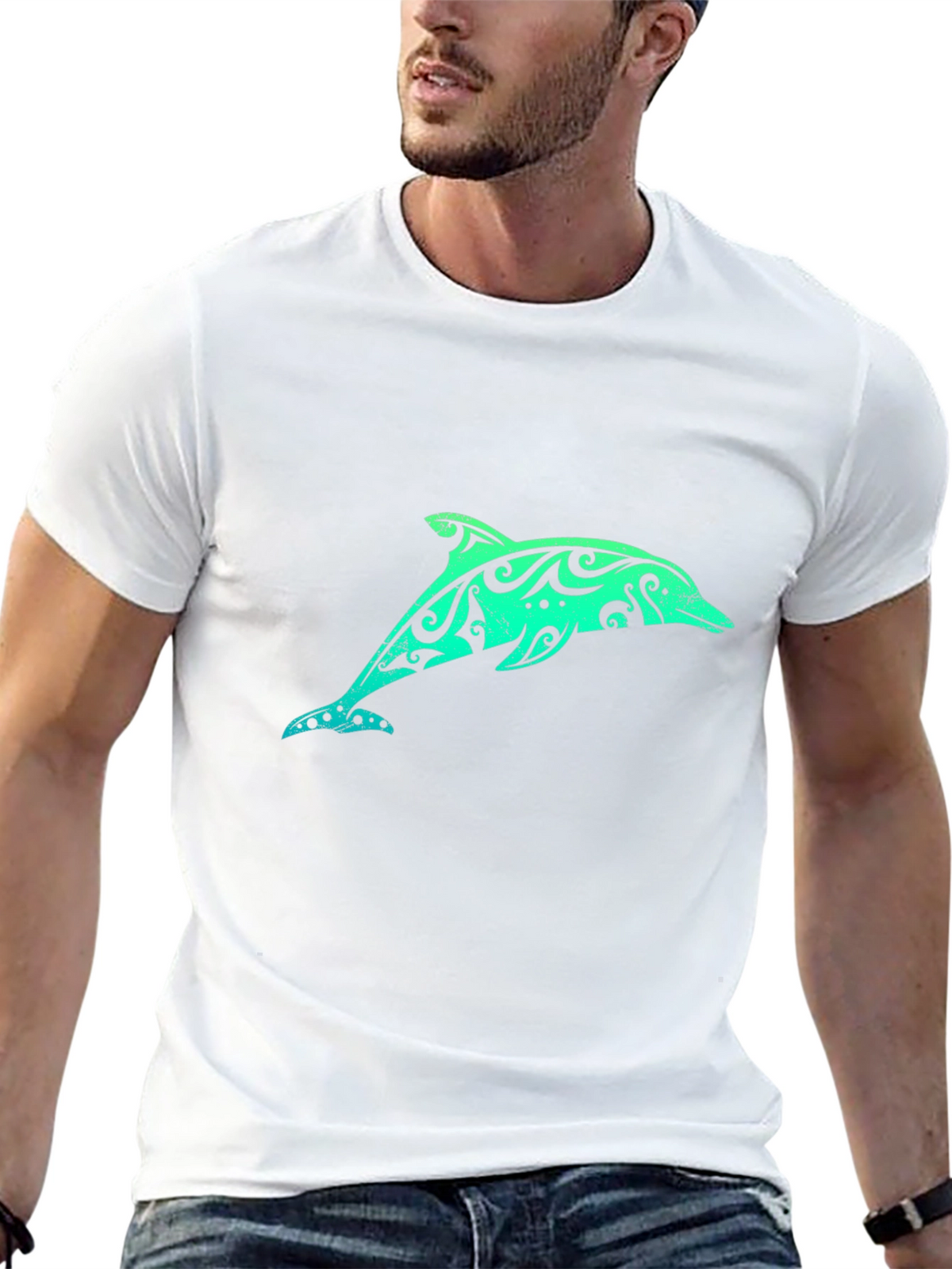 Tribal Dolphin Graphic Tee - Black Cotton T-Shirt
