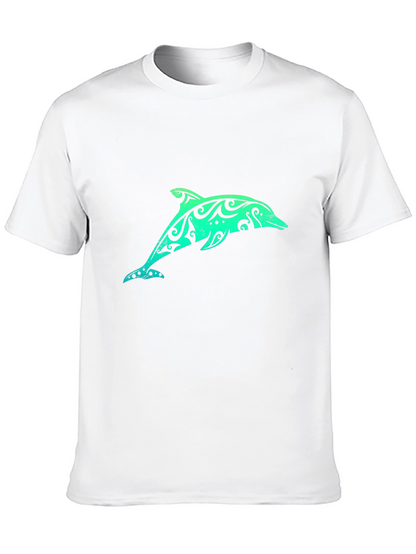 Tribal Dolphin Graphic Tee - Black Cotton T-Shirt