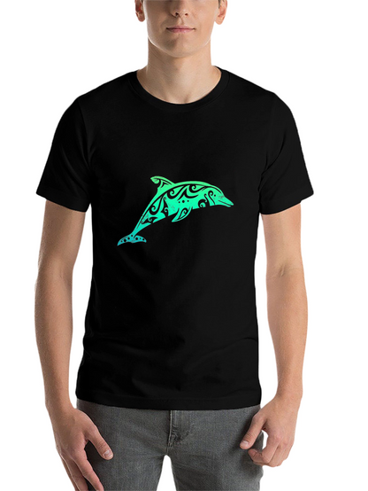 Tribal Dolphin Graphic Tee - Black Cotton T-Shirt