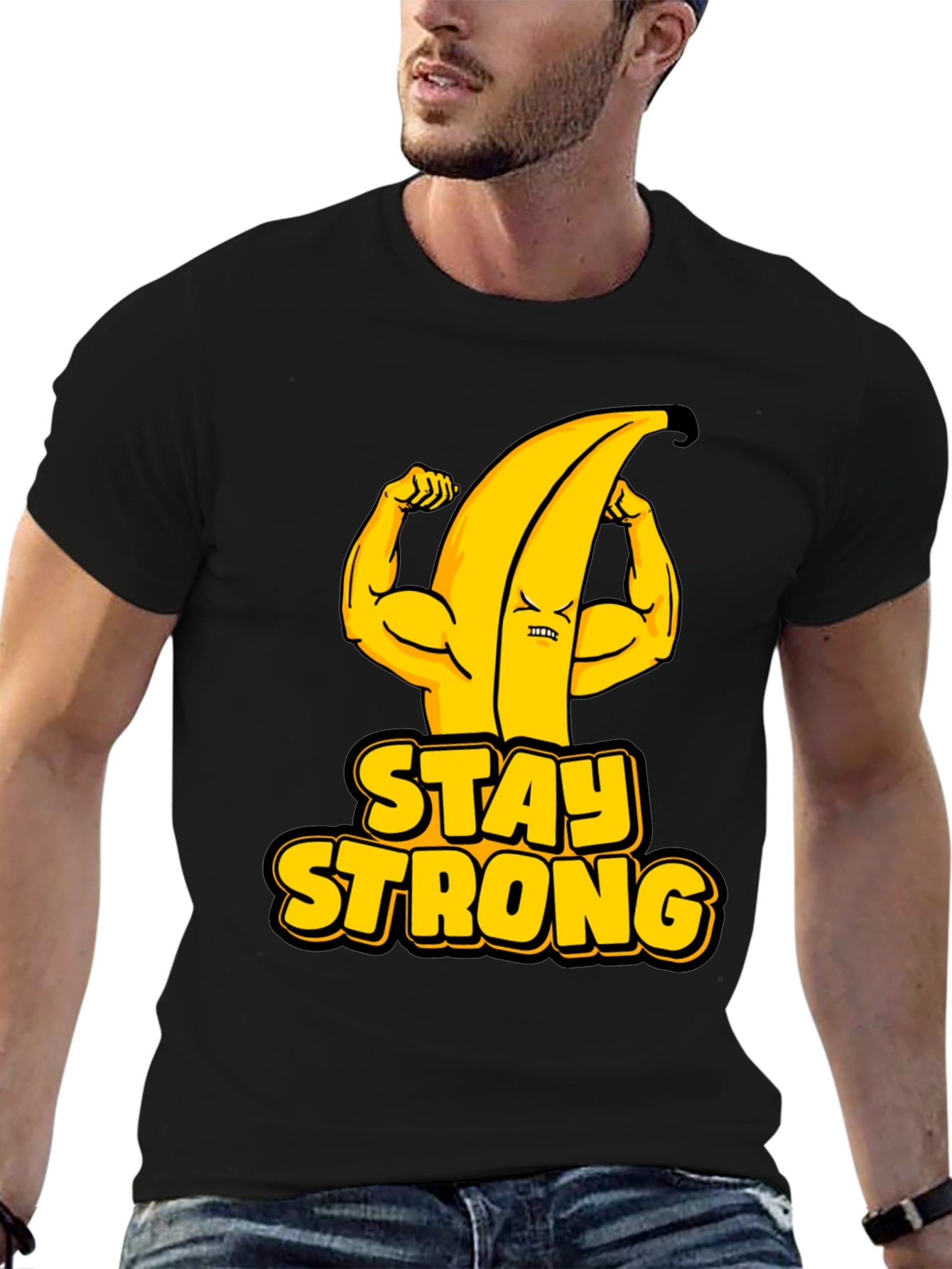 Stay Strong Banana Graphic Tee - Black Cotton T-Shirt