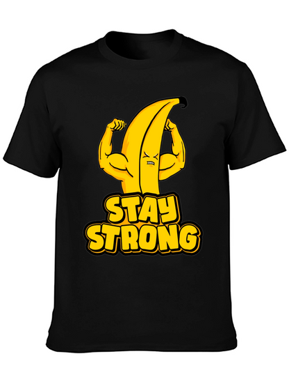 Stay Strong Banana Graphic Tee - Black Cotton T-Shirt