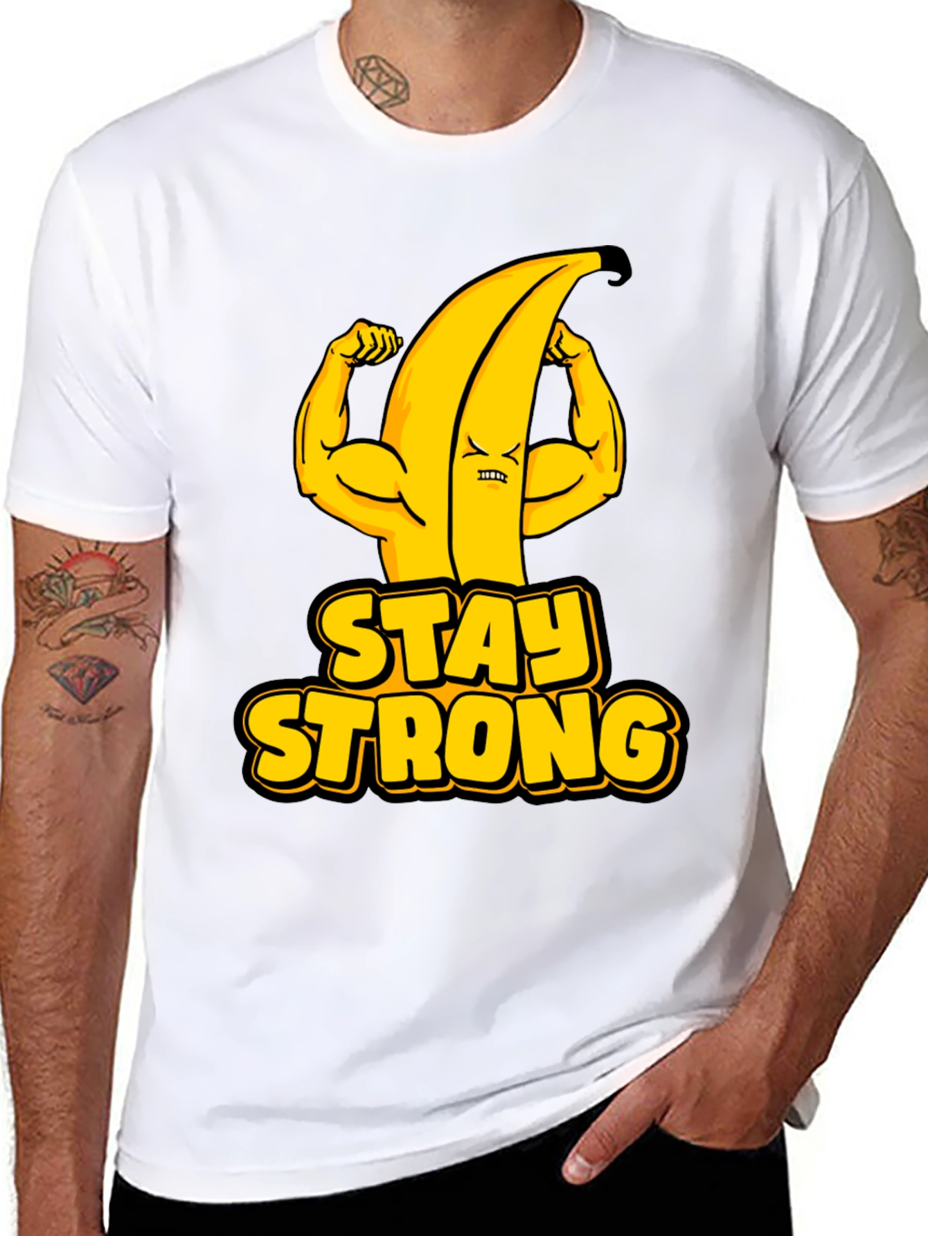 Stay Strong Banana Graphic Tee - Black Cotton T-Shirt