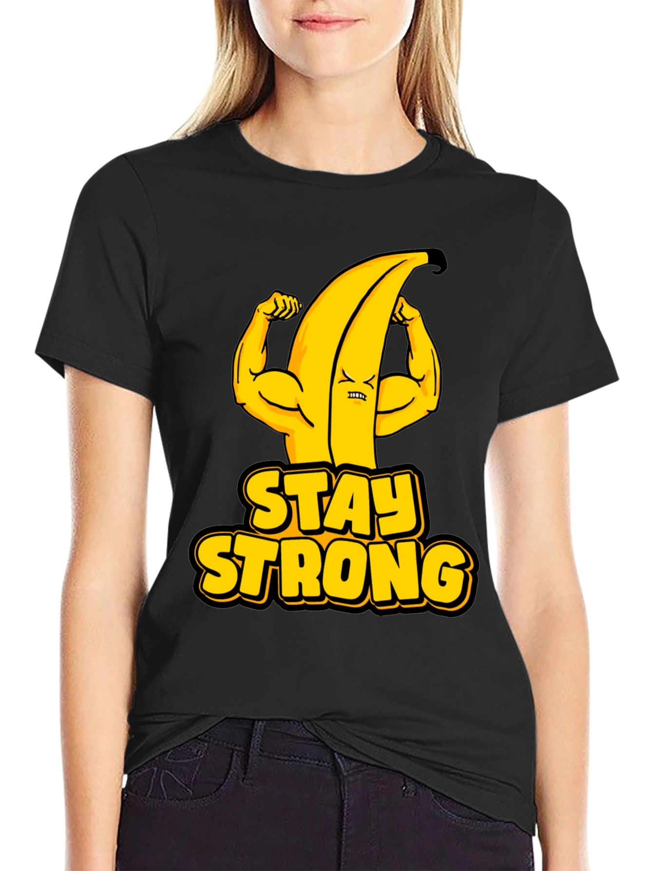 Stay Strong Banana Graphic Tee - Black Cotton T-Shirt