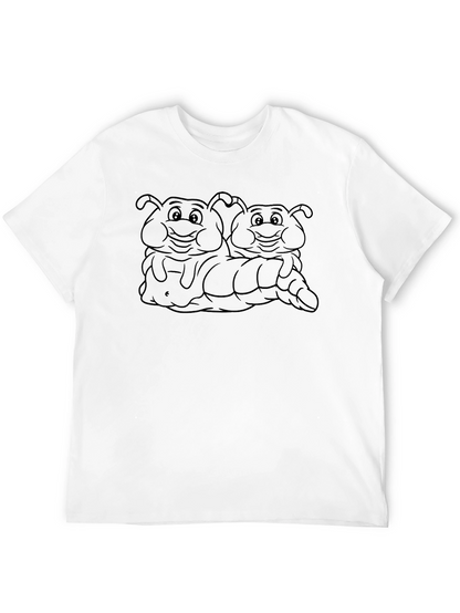 Mens Black T-Shirt with Smiling Caterpillar Cartoon