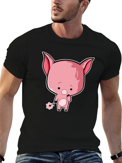 Sad Pig Cartoon T-Shirt - Black