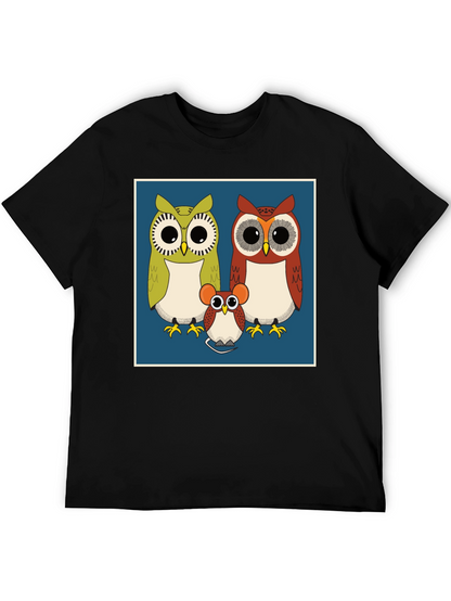 Owl Family Graphic Tee - Cute Cartoon Print T-Shirt