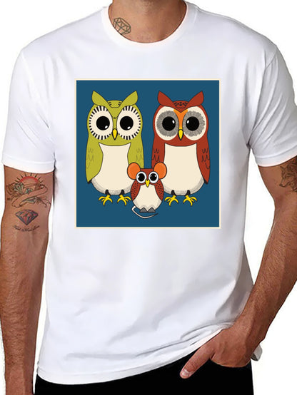 Owl Family Graphic Tee - Cute Cartoon Print T-Shirt