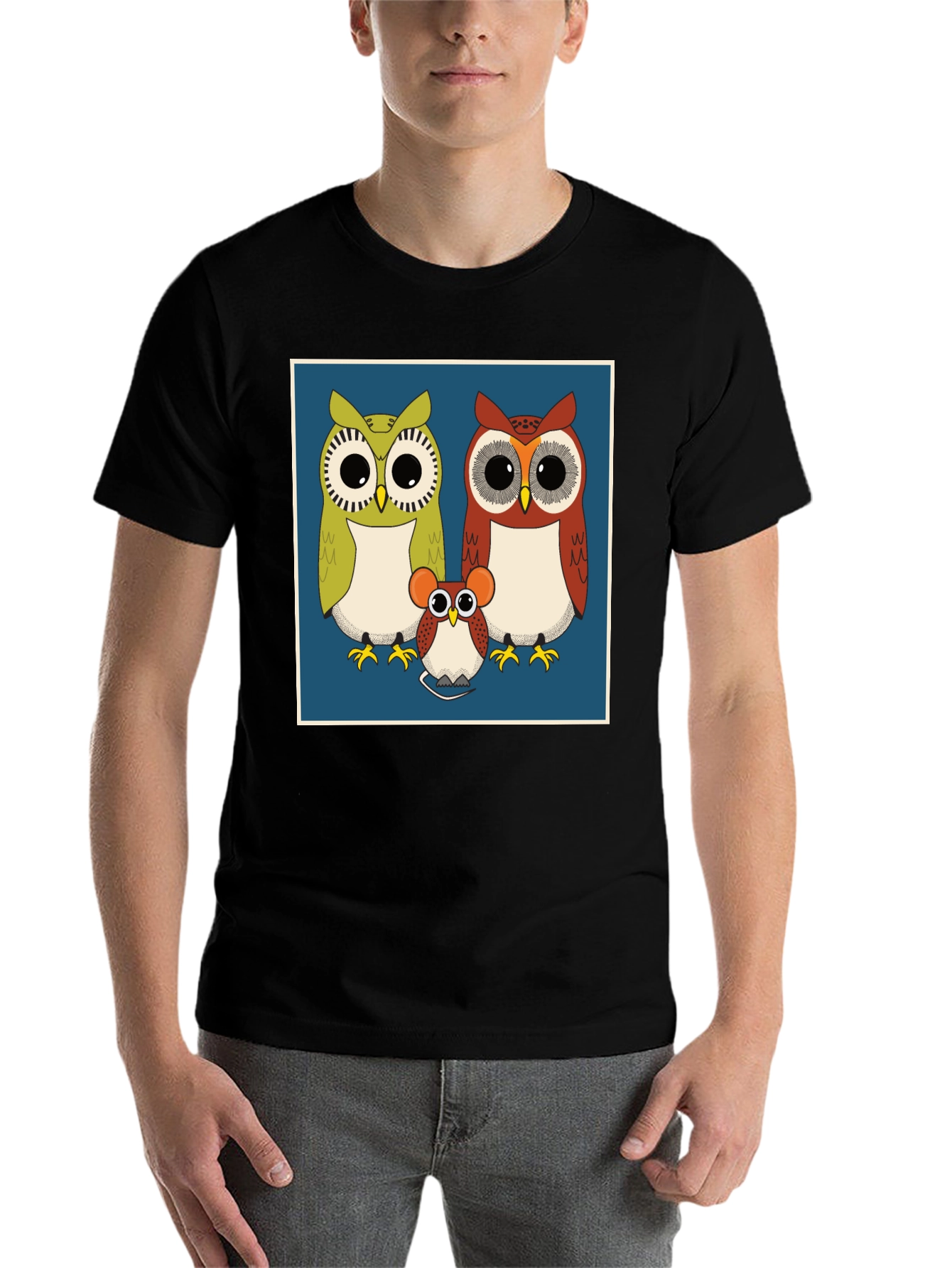 Owl Family Graphic Tee - Cute Cartoon Print T-Shirt
