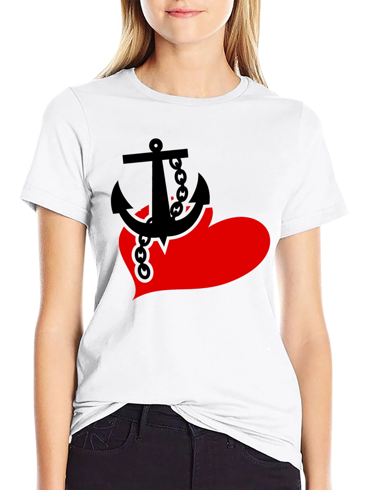 Anchor Heart Graphic Tee - Black Cotton Blend