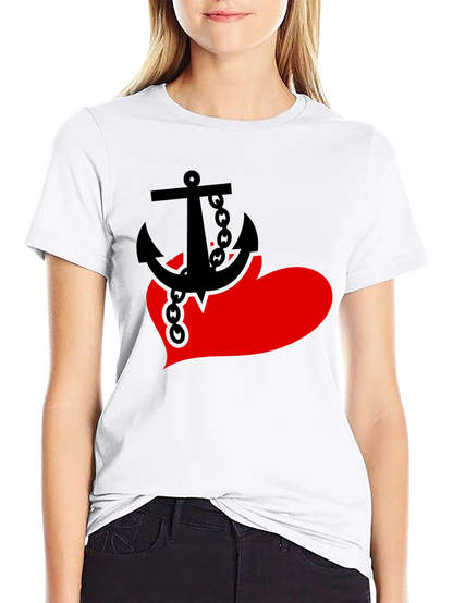 Anchor Heart Graphic Tee - Black Cotton Blend