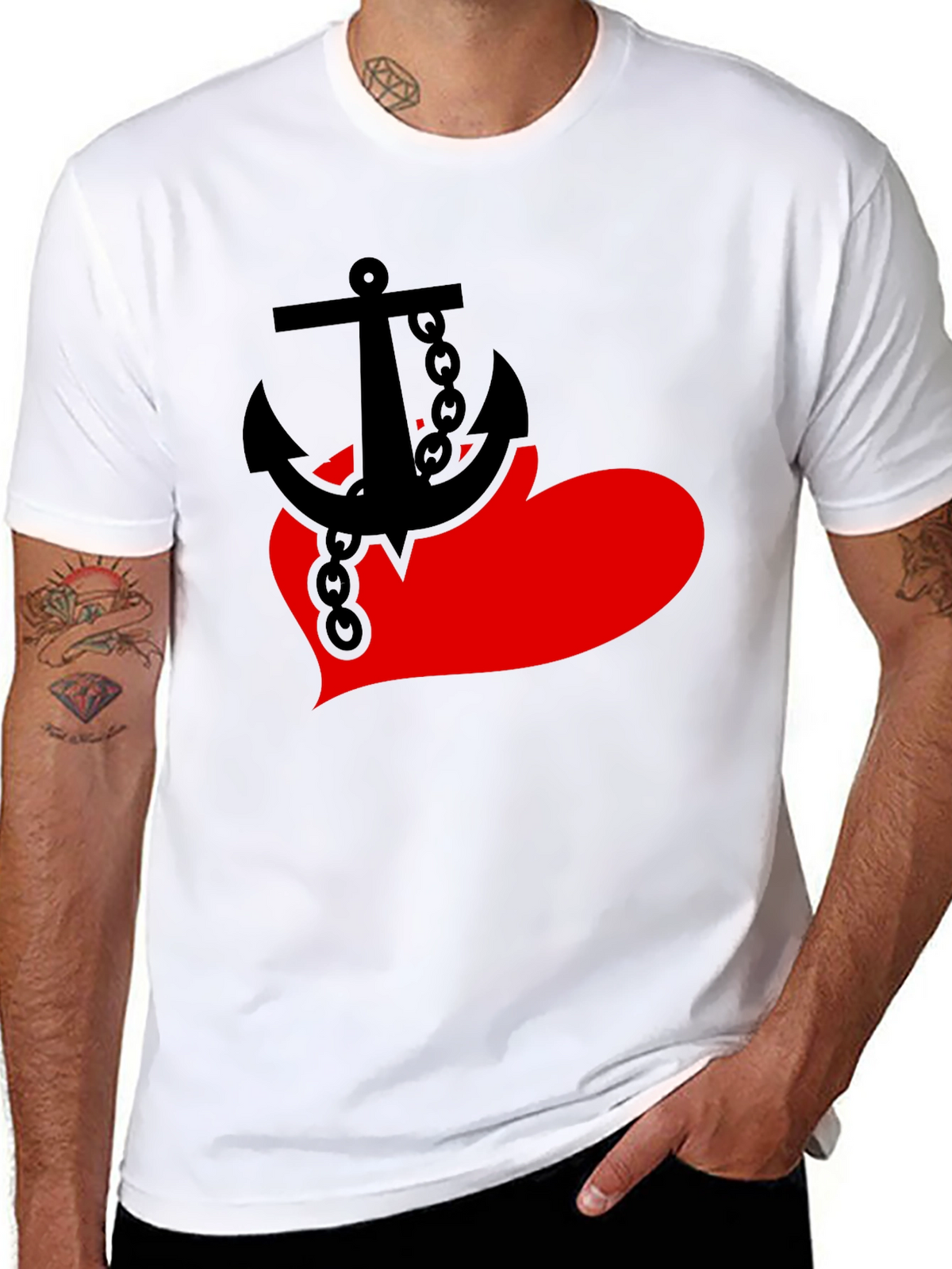 Anchor Heart Graphic Tee - Black Cotton Blend
