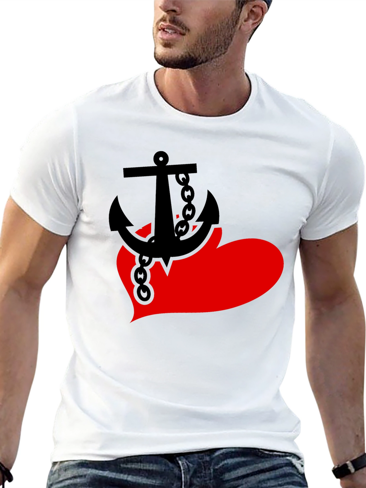 Anchor Heart Graphic Tee - Black Cotton Blend