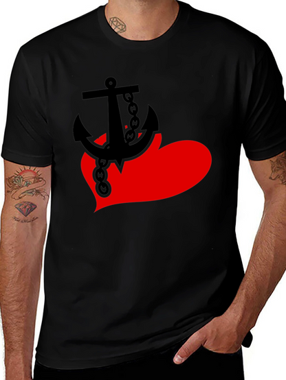 Anchor Heart Graphic Tee - Black Cotton Blend